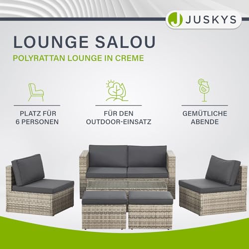 Salon de Jardin Salou en polyrotin - Espace Lounge d'extérieur résistant aux intempéries pour 6 Personnes - Coin Salon avec Table & Coussins - pour Jardin, Balcon, terrasse - Crème/Sable