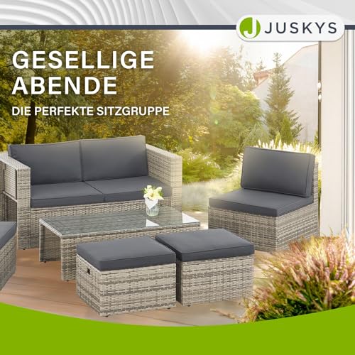 Salon de Jardin Salou en polyrotin - Espace Lounge d'extérieur résistant aux intempéries pour 6 Personnes - Coin Salon avec Table & Coussins - pour Jardin, Balcon, terrasse - Crème/Sable