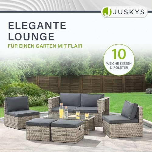 Salon de Jardin Salou en polyrotin - Espace Lounge d'extérieur résistant aux intempéries pour 6 Personnes - Coin Salon avec Table & Coussins - pour Jardin, Balcon, terrasse - Crème/Sable