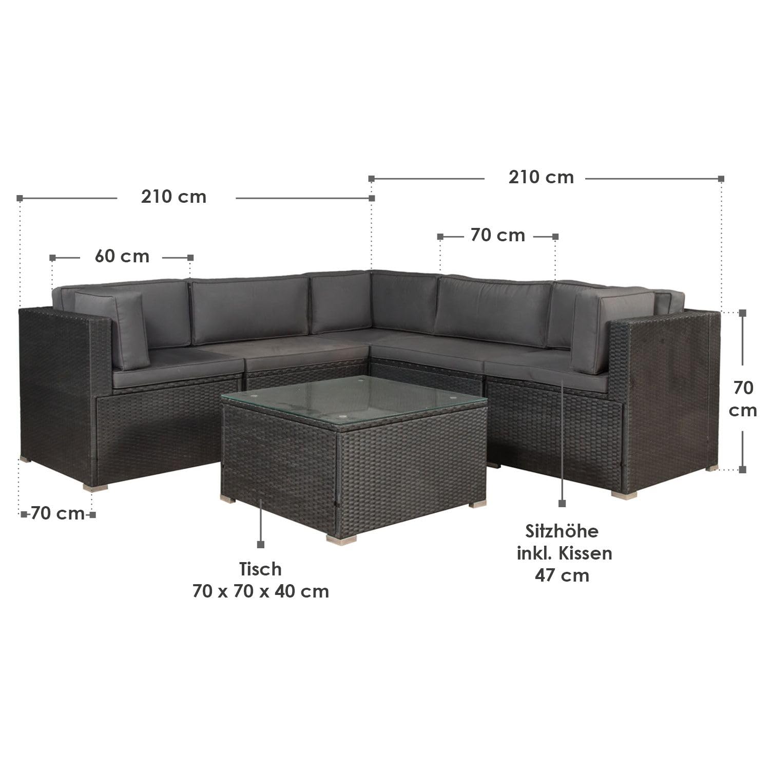 Ensemble de Meubles de Jardin Nassau en polyrotin résistant aux intempéries - Salon Lounge avec canapé d'angle, Table & Coussins - Salon de Jardin pour 5 Personnes - Gris Beige