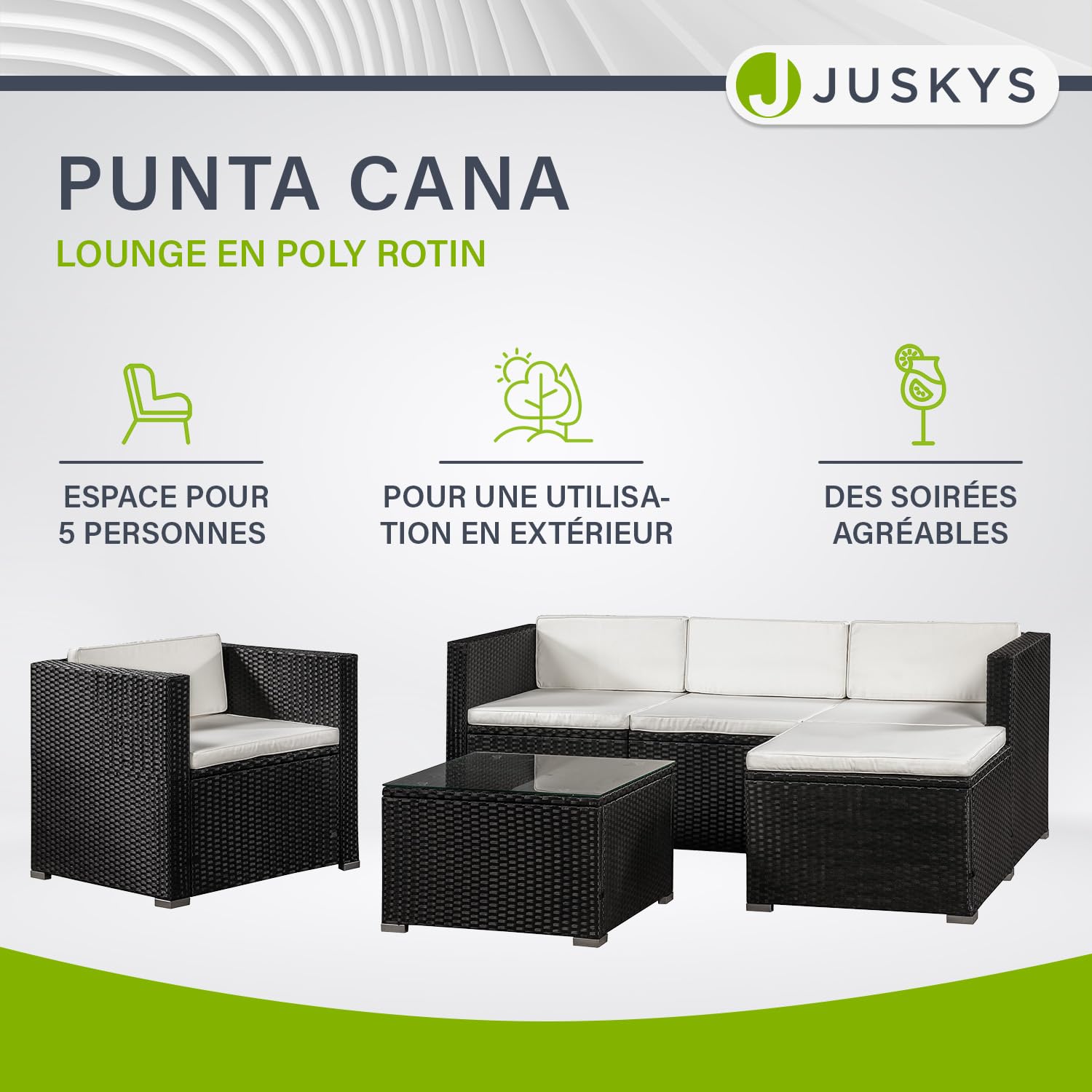 Salon de jardin polyrotin Punta Cana L - 4-5 pers, gris chiné