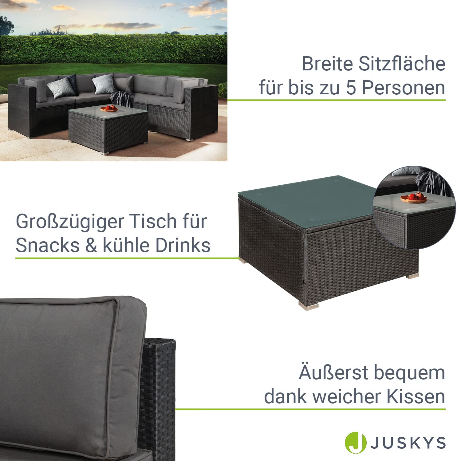 Ensemble de Meubles de Jardin Nassau en polyrotin résistant aux intempéries - Salon Lounge avec canapé d'angle, Table & Coussins - Salon de Jardin pour 5 Personnes - Gris Beige