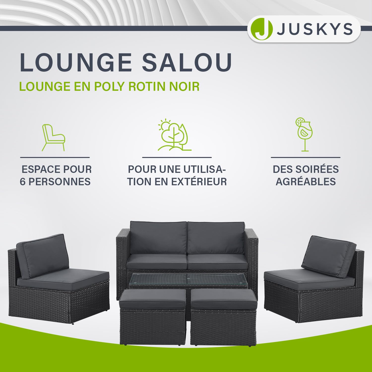 Salon de Jardin Salou en polyrotin - Espace Lounge d'extérieur résistant aux intempéries pour 6 Personnes - Coin Salon avec Table & Coussins - pour Jardin, Balcon, terrasse - Crème/Sable