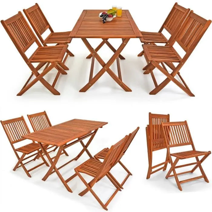 Table de jardin en bois d'acacia et 4 chaises pliantes Meubles de jardin d'extérieur