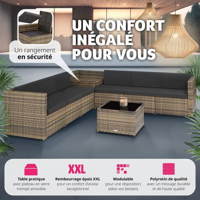 Canapé de Jardin en Rotin 6 Places avec Coffre – Salon de Jardin